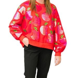 QUEEN OF SPARKLES Red Sequin Apple Sweatshirt